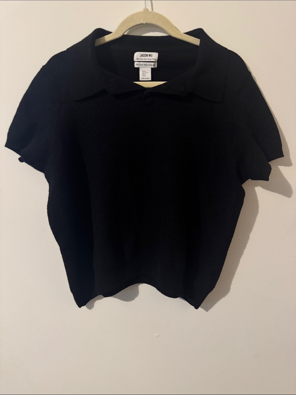 Jason Wu Merino Wool Black Short Sleeve Polo Sweater